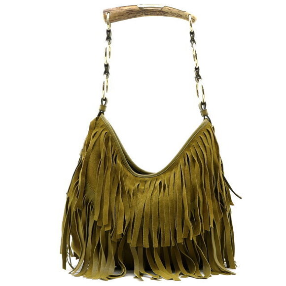 Saint Laurent Handbags - Saint Laurent Mombasa Shoulder khaki Yves Bag Studs Suede Green